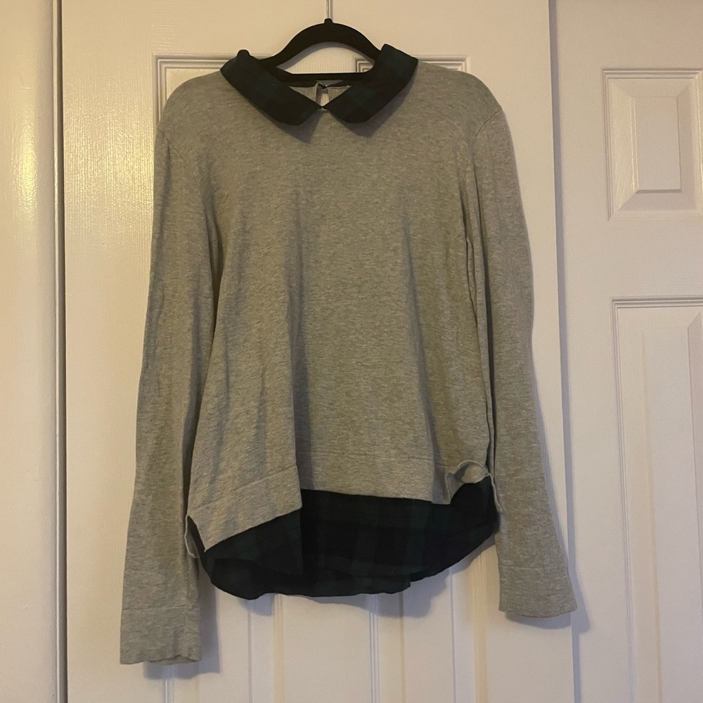 J. Crew - Gray Long Sleeve Top with Black Collar